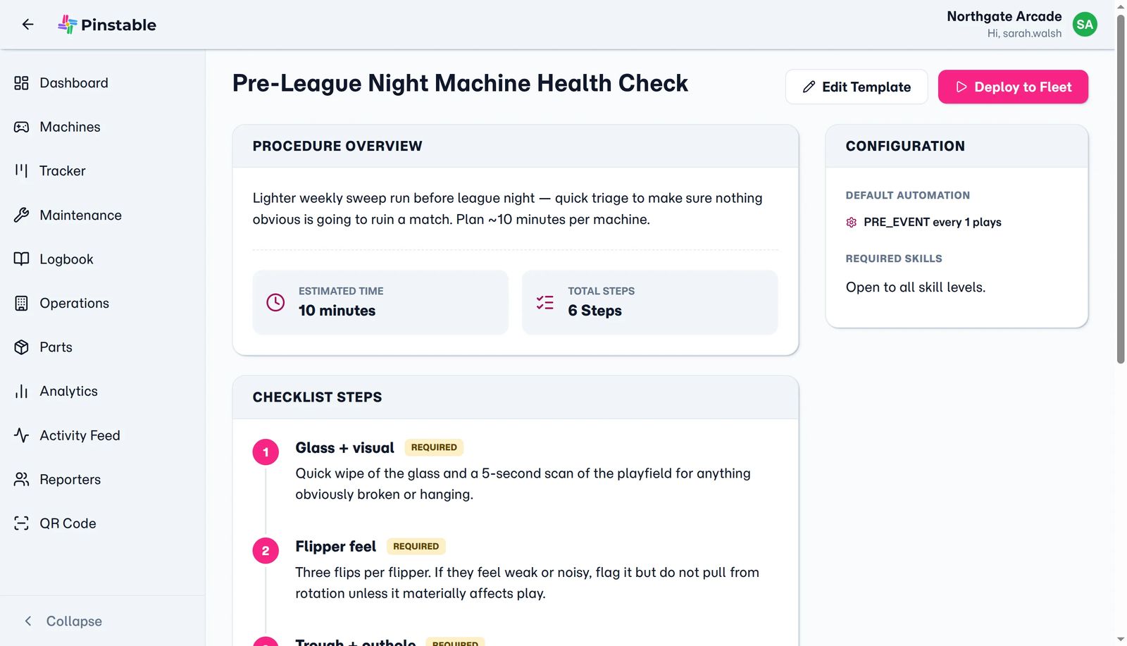 Operator maintenance hub showing scheduled procedures and triggers