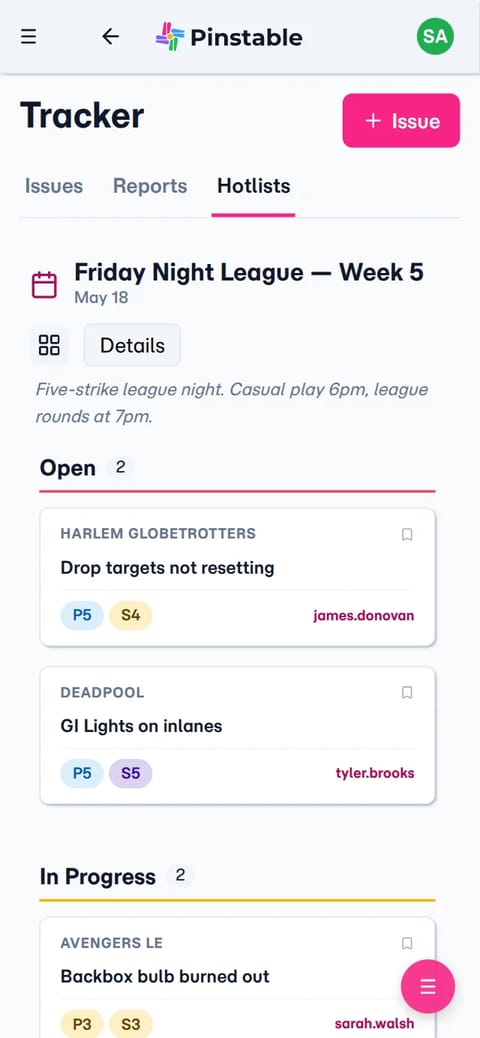 Pinstable issue tracker on mobile