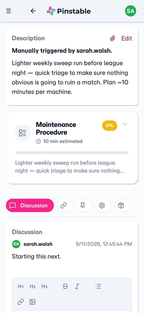 Maintenance issue detail on mobile